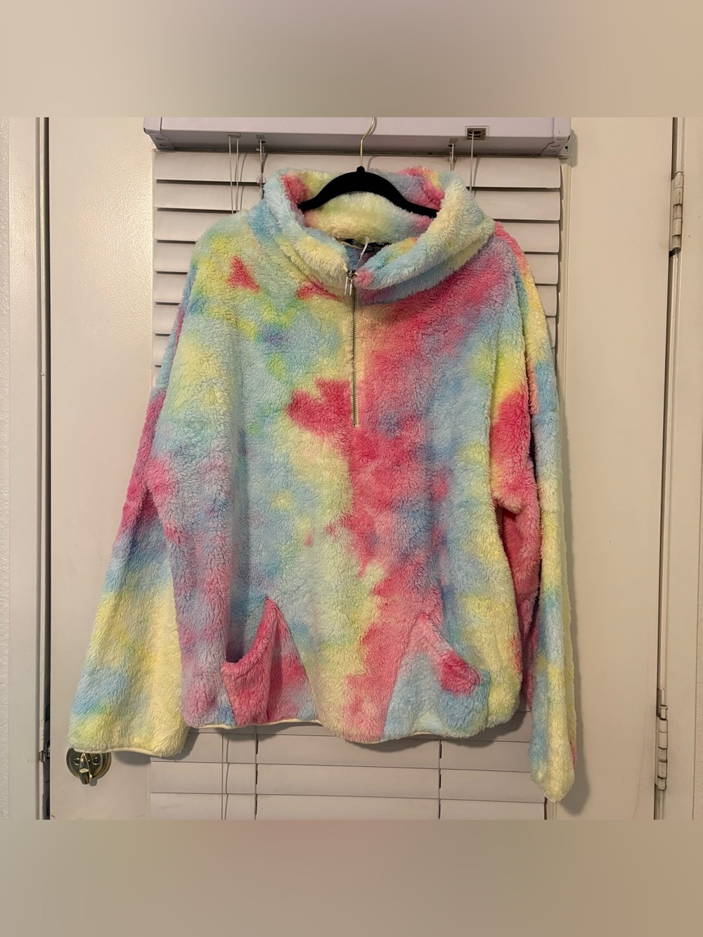 DAVI & DANI Tie Dye Sherpa Quarter Zip Pullover Jacket Women's 2XL Pink Blue Cot
